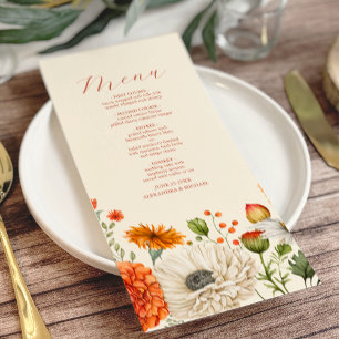 Menu Bohème Chic Floral Terracotta Mariage