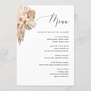 Menu Bohemian Pampas Grass Mariage de automne Dîner Men