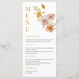 Menü "Bohemische Blume", "Whimsical Brautparty Men Menükarte