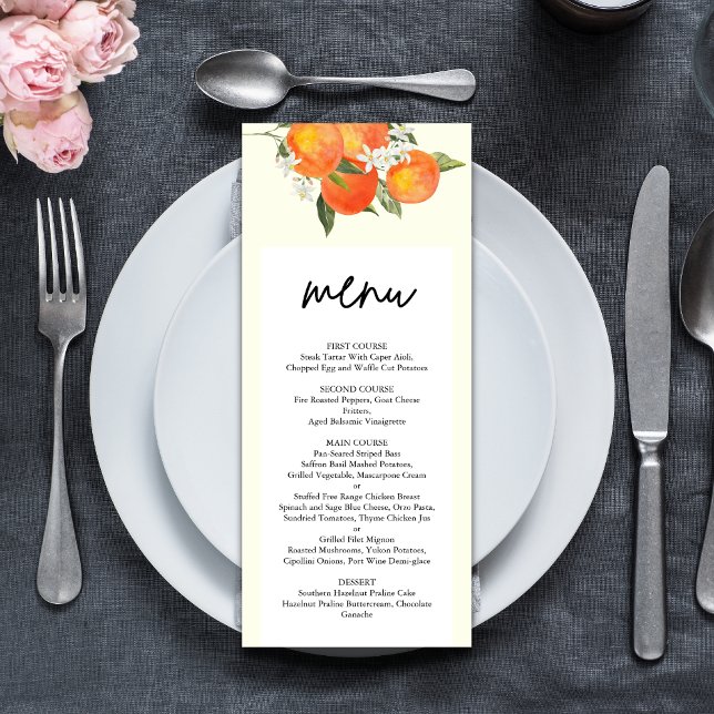 Menu Boho Abstract Orange Garden Wedding (Boho abstract orange wedding menu showcases your dishes with warm, artistic charm.)