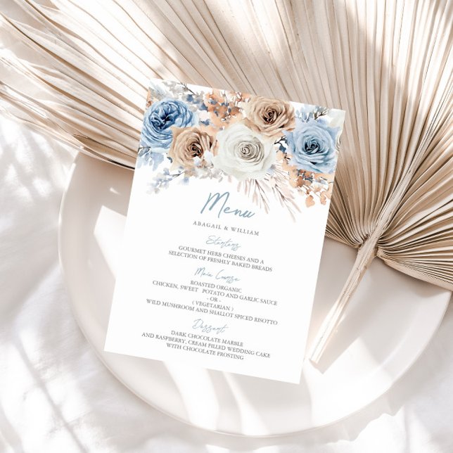 Menu Boho Blue Dusty Blue Bohemian Floral Mariage (Créateur téléchargé)