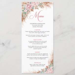 Menu Boho blush Rose verdure et pampas herbe
