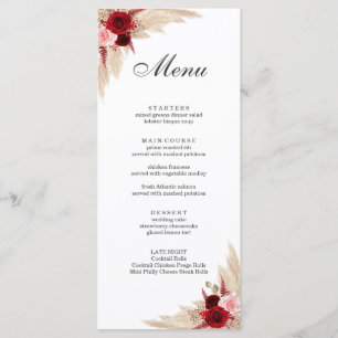 Menu Boho Burgundy Roses et Pampas Grass
