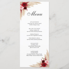 Menu Boho Burgundy Roses et Pampas Grass