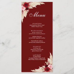 Menu Boho Burgundy Roses et Pampas Grass