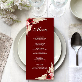Menu Boho Burgundy Roses et Pampas Grass