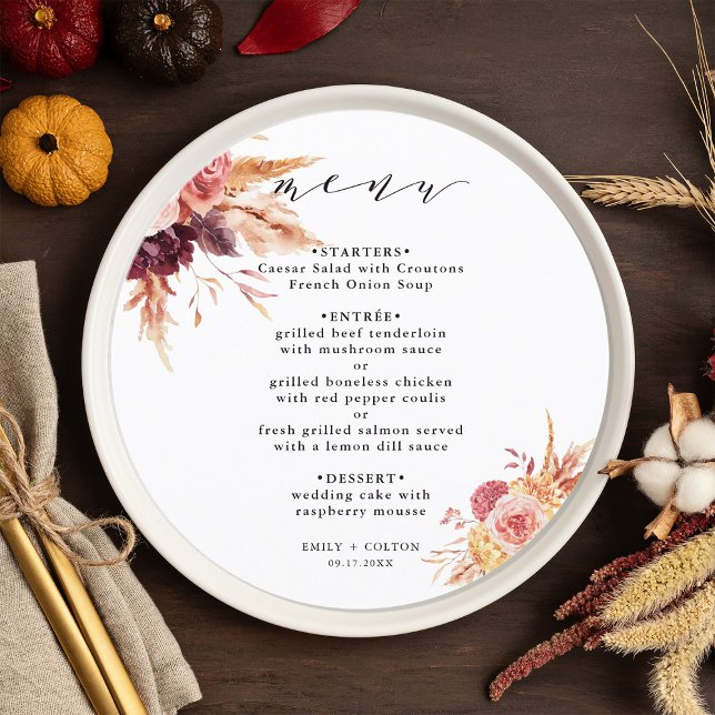 Menu Boho Burgundy Terracotta Floral Mariage Circle (Créateur téléchargé)
