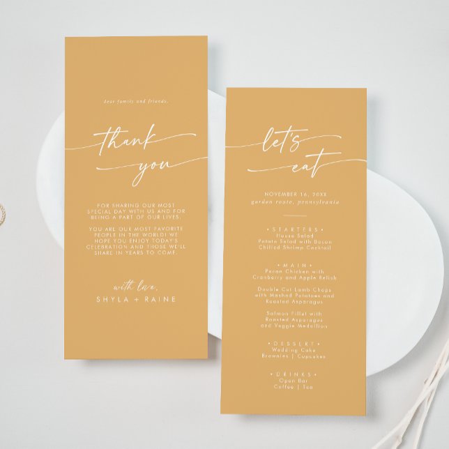 Menu Boho Chic Jaune Marigold Merci et Mariage (Créateur téléchargé)