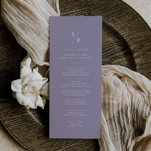 Menu Boho Chic Lavande violet Mariage Monogramme (Créateur téléchargé)