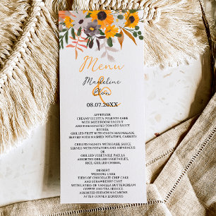 Menu Boho chic rustique tournesols mariage