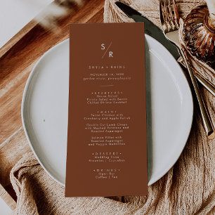 Menu Boho Chic Terracotta Monogram Mariage