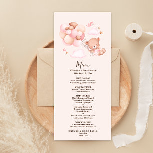 Menu Boho Chic Watercolor Girl Teddy Bear avec ballons