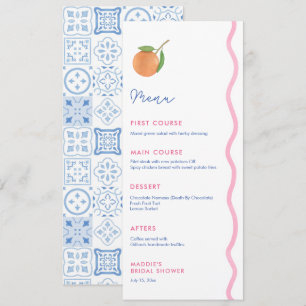 Menu Boho Citrus Wedding shower Noms des lieux individu