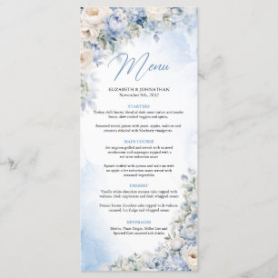 Menu Boho Elegant Dusty Blue and Ivory Flowers dîner