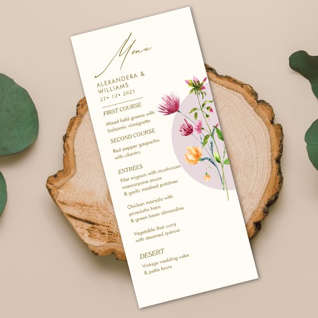 Menu Boho Fleur sauvage de printemps unique Mariage Whi (Créateur téléchargé)