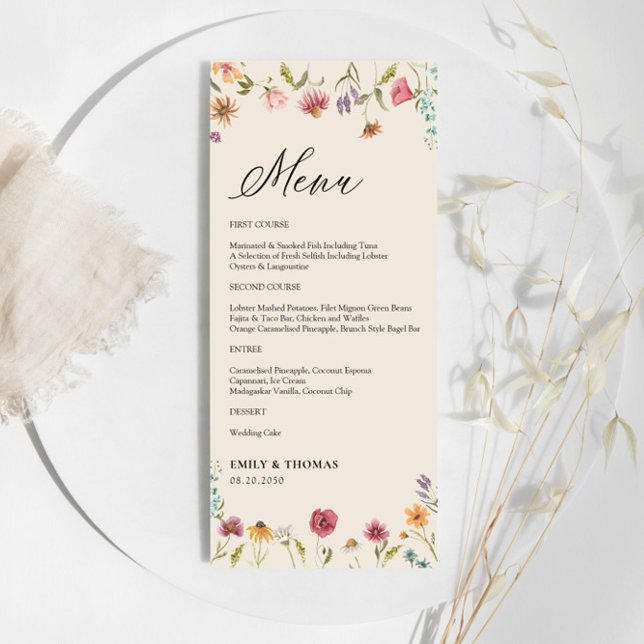 Menu Boho Fleur sauvage Mariage (Créateur téléchargé)