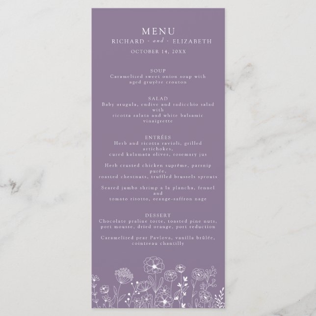 Menu Boho Fleur sauvage moderne Mariage aquarelle (Devant)