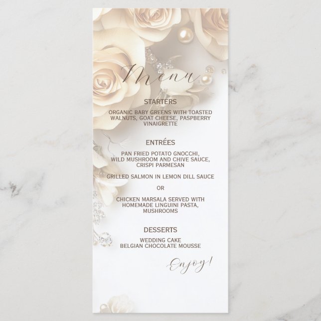 Menu Boho Golden Rose Printemps mariage moderne (Devant)