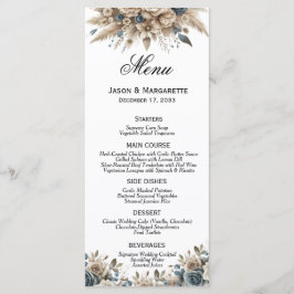 Menu Boho Herbe de la Pampa Fleurs Bleu Poussiéreux Mod