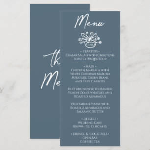 Menu Boho Marina Bleu Mariage Floral Dessiné à la Main