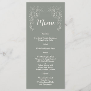 Menu Boho minimal Élégant Sage Vert Simple Mariage