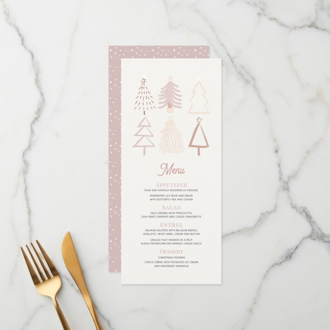 Menu Boho Pink Christmas Trees Fête de Noël (Devant/Arrière en situation)
