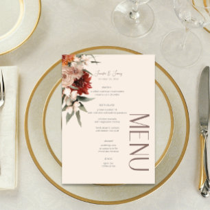 Menu Boho Rust & Crème Neutre Automne Mariage floral