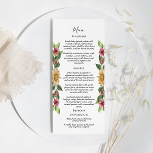 Menu Boho Sunflower Rustique Fleur sauvage Mariage plat