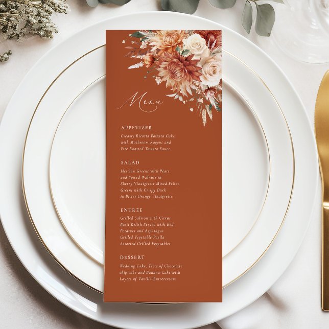 Menu Boho Terracotta Dahlia Rose Mariage élégant (Créateur téléchargé)
