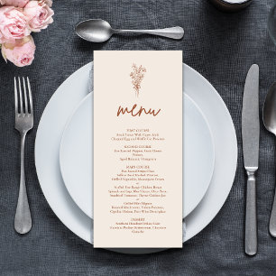 Menu Boho Terracotta Orange Brûlé Mariage Rustique