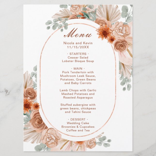 Menu Boho Terracotta Pampas Herbe (Devant)