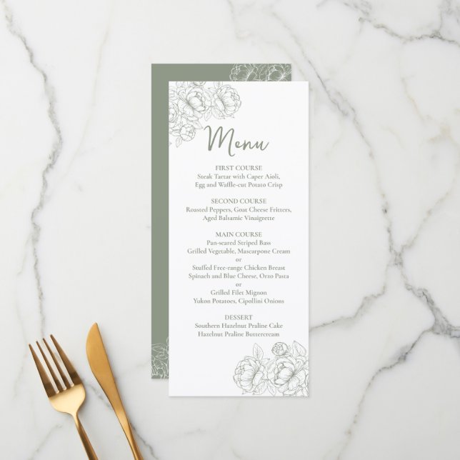 Menu Boho vert Boho à double face Boisson Mariage à fle (Devant/Arrière en situation)