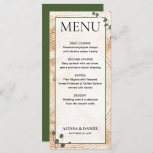Menu Bois Mariage rustique écorce avec eucalyptus
