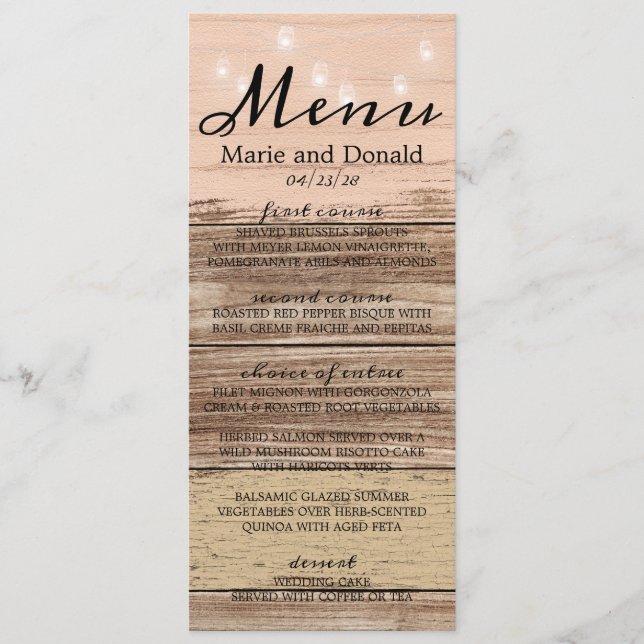 Menu Bois Rose Rustique et Lanternes (Devant)