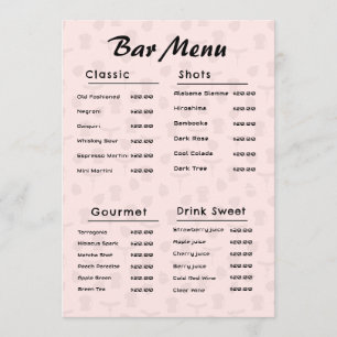 Menu Boisson à la barre rose simple