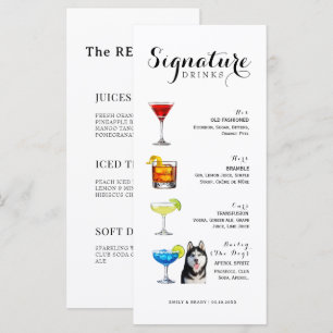 Menu Boisson Signature Minimaliste Aquarelle Cocktail