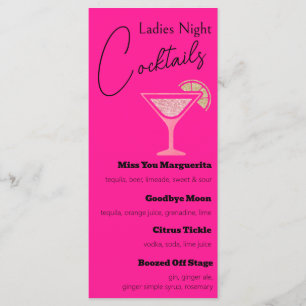 Menu Boissons de Nuit des Dames Pailletées Rose et Or