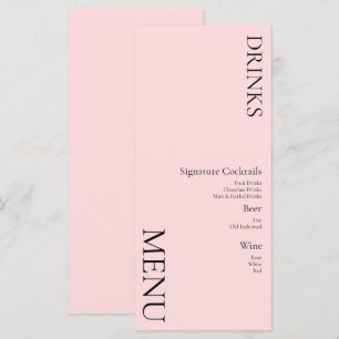 Menu Boissons Simples Cocktail Vin Mariage Rose