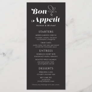 Menu Bon Appetit Dîner Mariage Noir Blanc