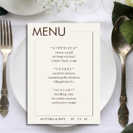 Menu Bordure Brown beige Réception de mariage simple