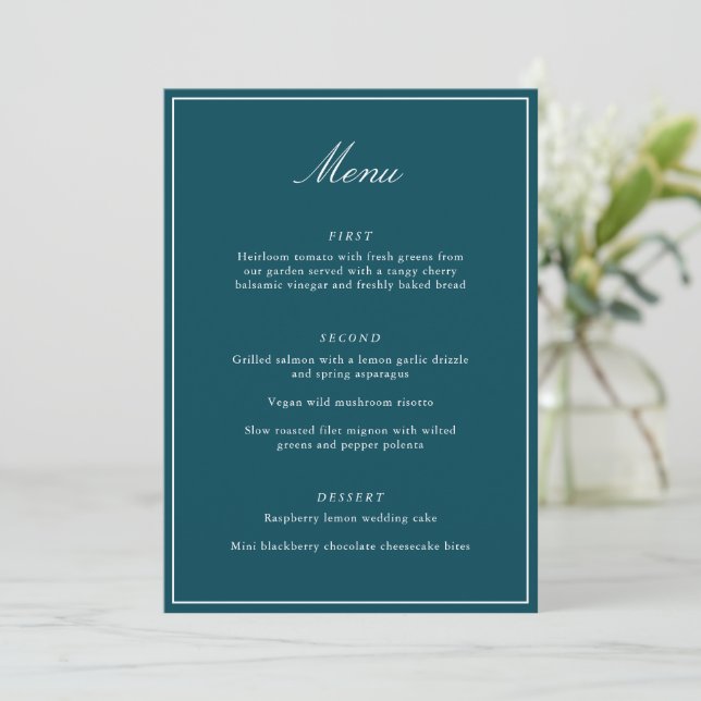 Menu Bordure Classique Formel Bleu Canard Écriture Élég (Debout devant)