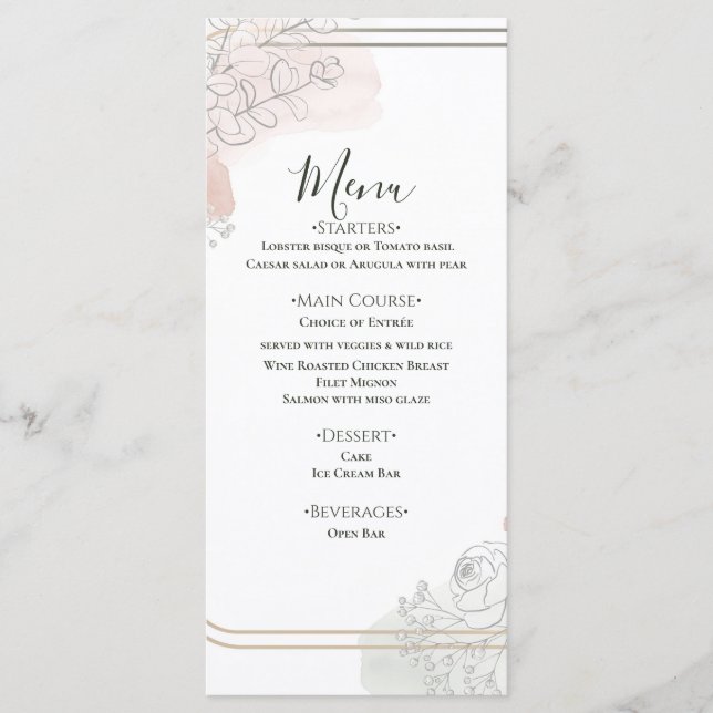 Menu Botanical Outline Sage & Blush Floral Wedding  (Devant)