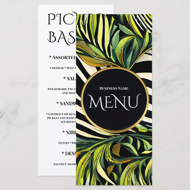 Menu Botanique Vert Tropical Design Moderne Élégan (Devant / Derrière)