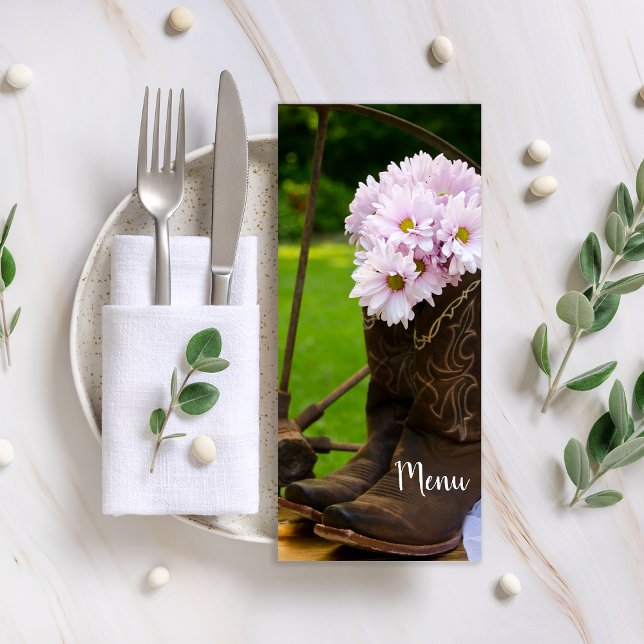 Menu Botte de cowboy Rustique rose Mariage occidental (Créateur téléchargé)