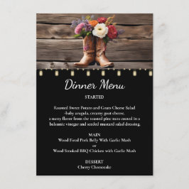 Menu Bottes Western Cowboy Floral Elegant Mason Jar