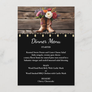 Menu Bottes Western Cowboy Floral Elegant Mason Jar