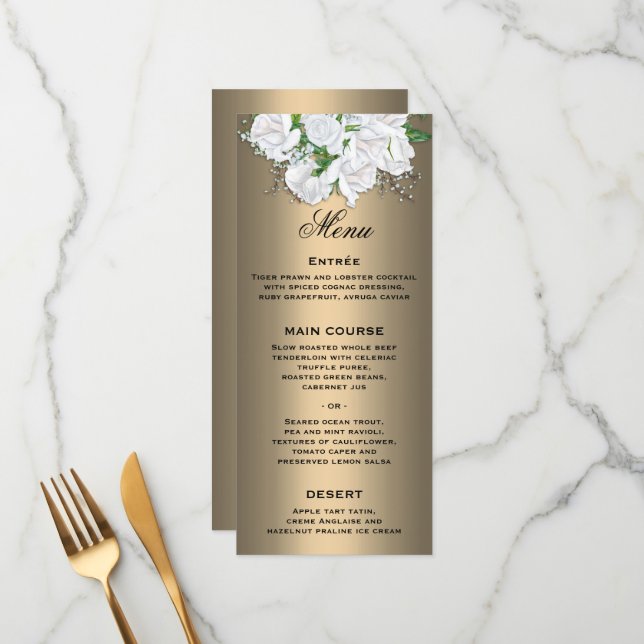 Menu Bouquet de rose blanche florale sur Mariage de bro (Devant/Arrière en situation)