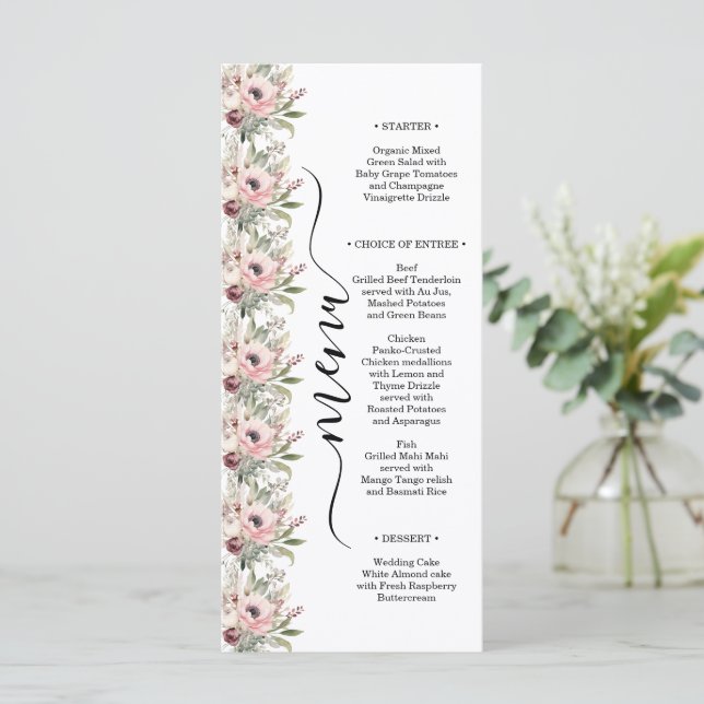Menu bouquet floral aquarelle rustique (Debout devant)