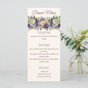 Menu Bouquet-Mariage de fleurs pourpres - Aquarelle