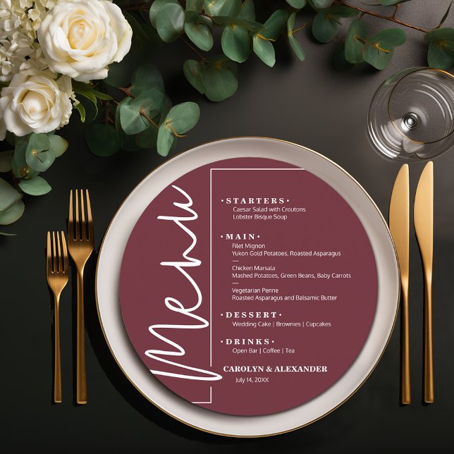 Menu Bourgogne Élégant Rond (Chic Burgundy Round Menus)